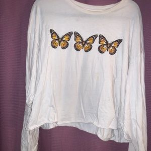 Long Sleeve Cropped Butterfly Tee